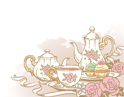 茶点时间对象的插图。复古风格。矢量插图。