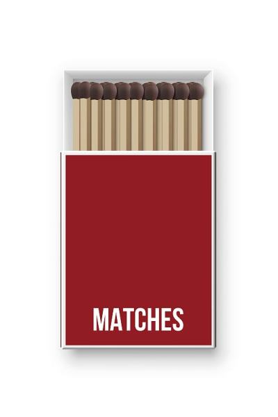 用火柴打开火柴盒。红色盒子里有一堆易燃物品。厨房设备矢量插图。白色背景包装设计