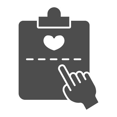 Patient questionnaire with heart and hand pointer 