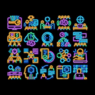 黑客马拉松开发霓虹辉光图标插图