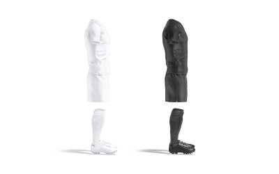 空白黑白足球制服模型集，侧视图