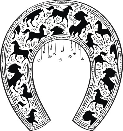 有马图案的马蹄铁。矢量插图。