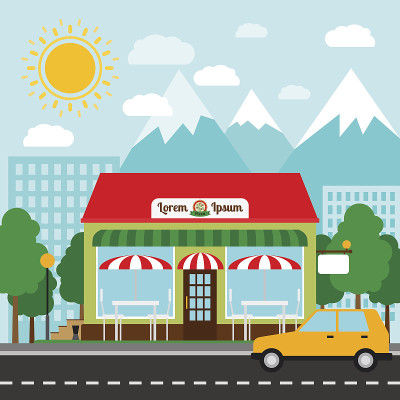 城里的披萨店五颜六色的插图