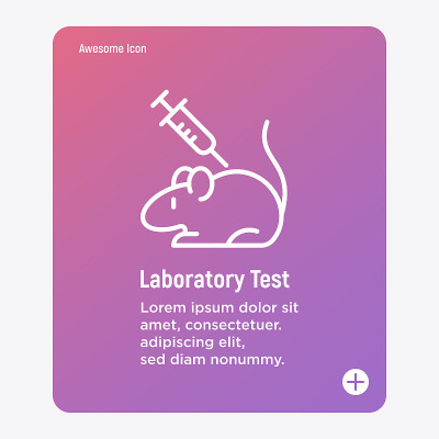 实验室测试细线图标。动物试验:注射器和大鼠。医学实验。矢量插图。