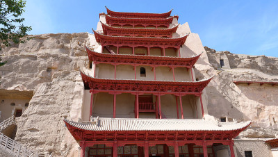 中国甘肃敦煌莫高窟的古代佛教建筑