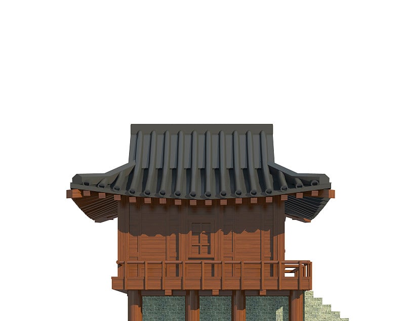 日本建筑孤立在白色背景的3d插图