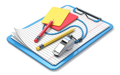 Whistle, pencils, red, yellow card and clipboard 3