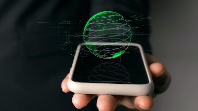 人类手握手机与地球全息技术