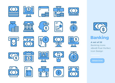 Detailed Line icon Set of Banking .Bluetone Versio