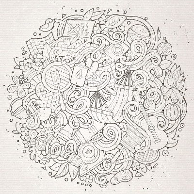 卡通矢量野餐涂鸦插图