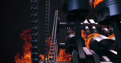 带有点火和爆炸的V8引擎动画。3D渲染