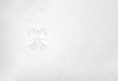 无人机视角的雪天使在雪，复制空间