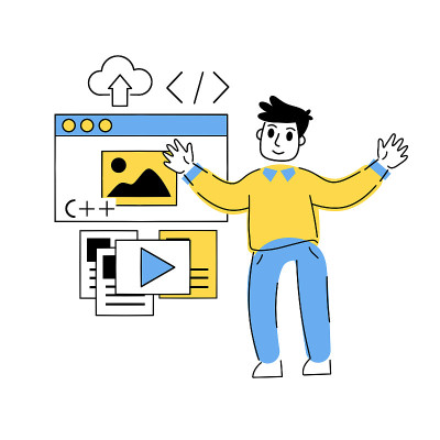 程序员工作与代码和界面的应用程序和网站。web开发人员。