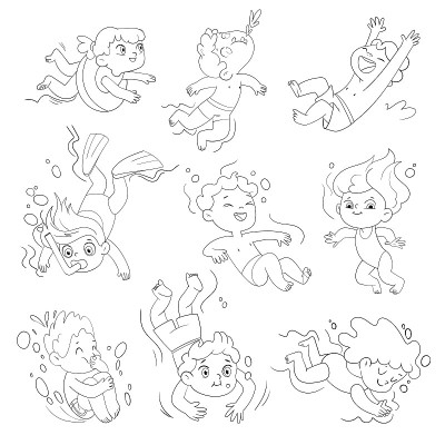 孩子浮潜。集。彩色书