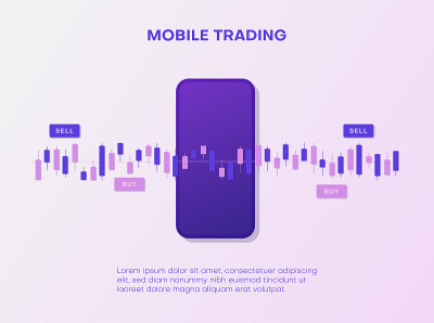 移动交易。登陆页面模板与智能手机和图形。