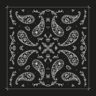 Black and White Paisley Bandana Ornament Print. Vi