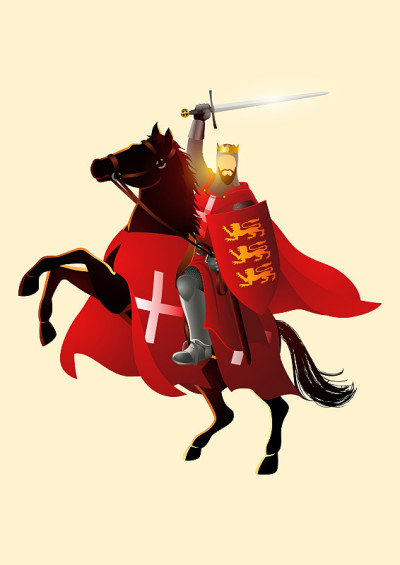 狮心王理查手持长剑和盾牌骑马