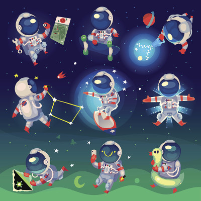 一组可爱的宇航员在太空