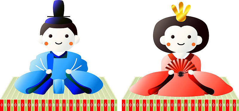 Japanese Gradation cute Hina dolls on tatami sheet