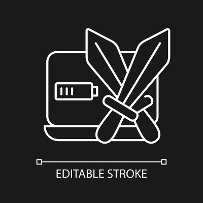 战斗游戏的白色线性图标为黑色主题
