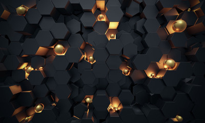 抽象的3D黑色六边形墙纸或背景