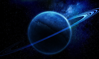 抽象空间三维插图，三维图像，明亮的抽象行星环在宇宙星空