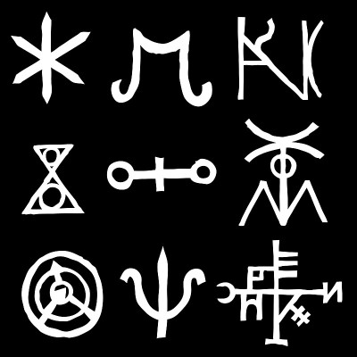神秘的设置与魔法圈，五角星和假想的脉轮符号。收集与巫术和神秘手写信件的图标。深奥的概念。向量