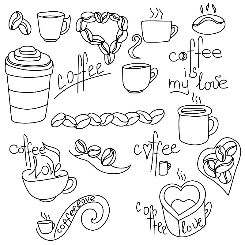 Set of doodles on the theme of coffee, coffee is l