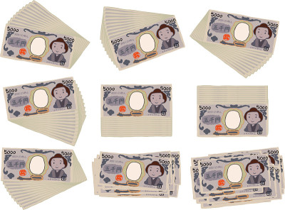 Bunch of  Cute hand-painted Japanese 5000 yen note