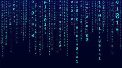 技术矢量二进制代码。屏幕上随机落下的数字。黑客软件。矩阵sciense背景。大数据分析。