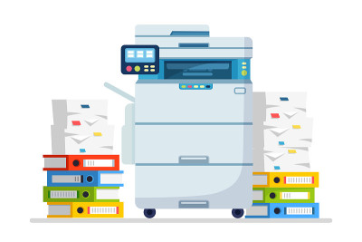 Printer, office machine with paper, document stack