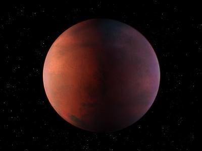红色调的类地行星。外太空的岩石外星行星。
