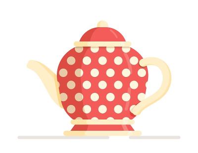 矢量插图的一个红色茶壶与白色斑点。可爱的陶瓷色茶壶孤立在白色的背景。