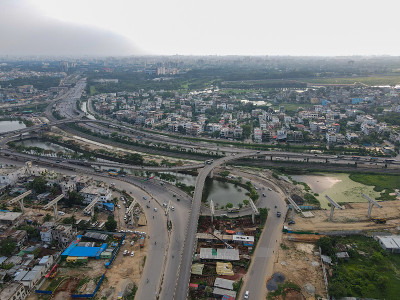 鸟瞰图千岛Flyover达卡，孟加拉国