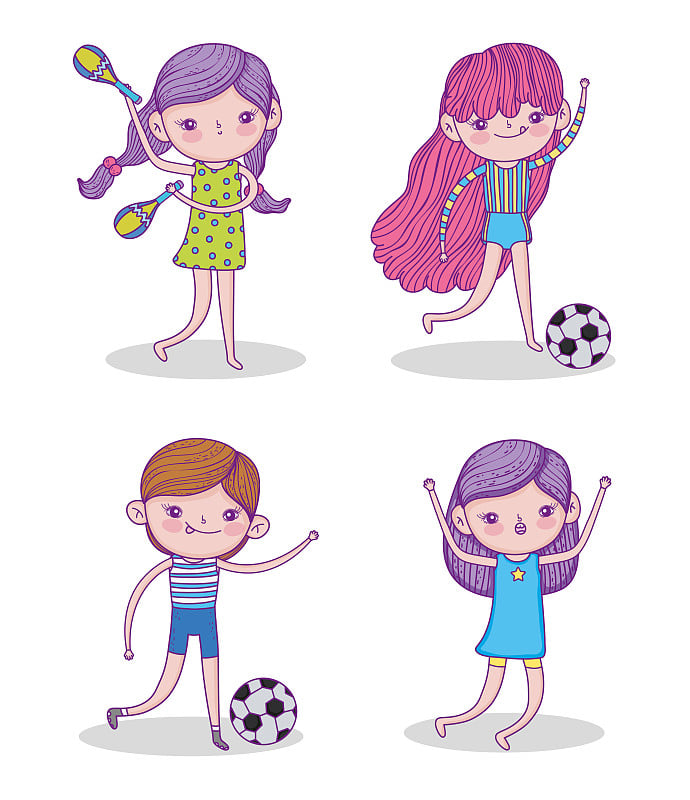 set beauty girl play soccer and maracas