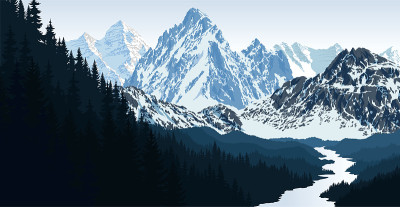 矢晨在美丽的山川与河流