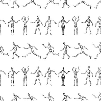 Seamless pattern of sketches of human mannequins