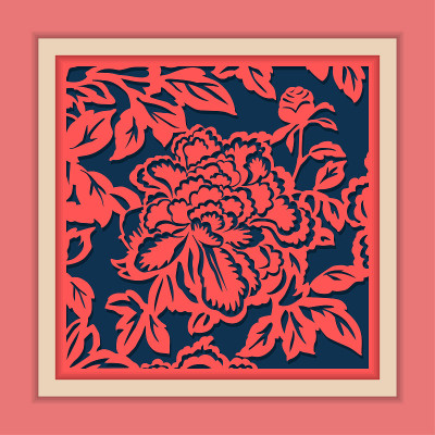 Vector Traditional Framed Chinese Paper Cutting Ar