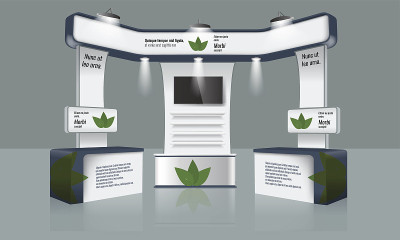 创意展台设计。贸易布斯模板。企业形象向量