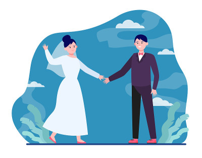 快乐的婚礼的夫妇