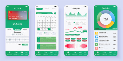 Set of UI, UX, GUI screens Banking app flat design
