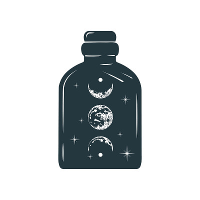 有月亮、星星和行星的天体神秘罐。深奥的设计元素。瓶身轮廓孤立在白色上。手绘矢量巫术符号。