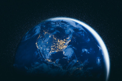 地球地球从太空显示真实的地球表面和世界地图