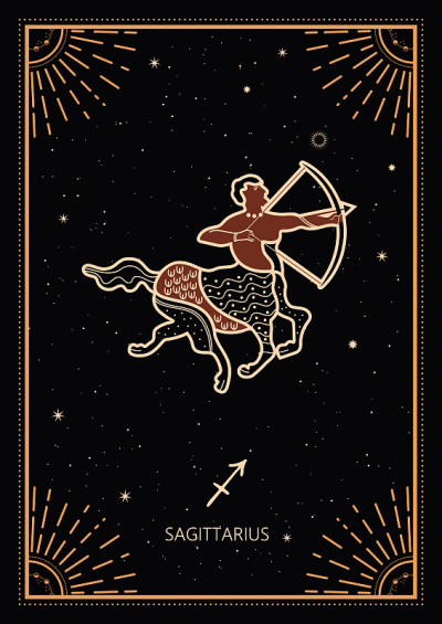 星座卡片。星座的背景。人马座。仿古风格。