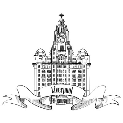 英国，英格兰，利物浦肝脏大厦。城市的标签。