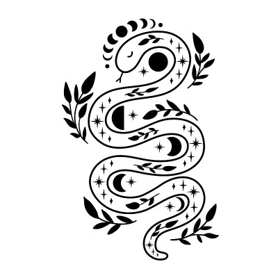 带有月相和花卉元素的神秘蛇。