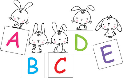 向量卡通兔子与abcde卡