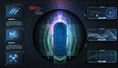 Hologram car style in HUD, UI, GUI. Hardware Diagn