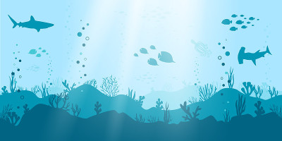 矢量插图海洋无缝水下场景。