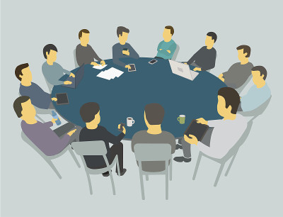 圆桌会谈。团队商务人员会见许多人